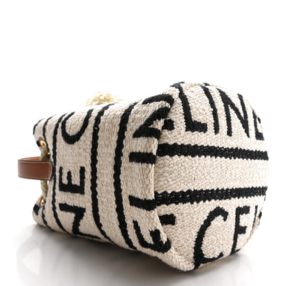 Celine All Over Textile Calfskin Striped Teen Drawstring Bag White Black 4 of 11