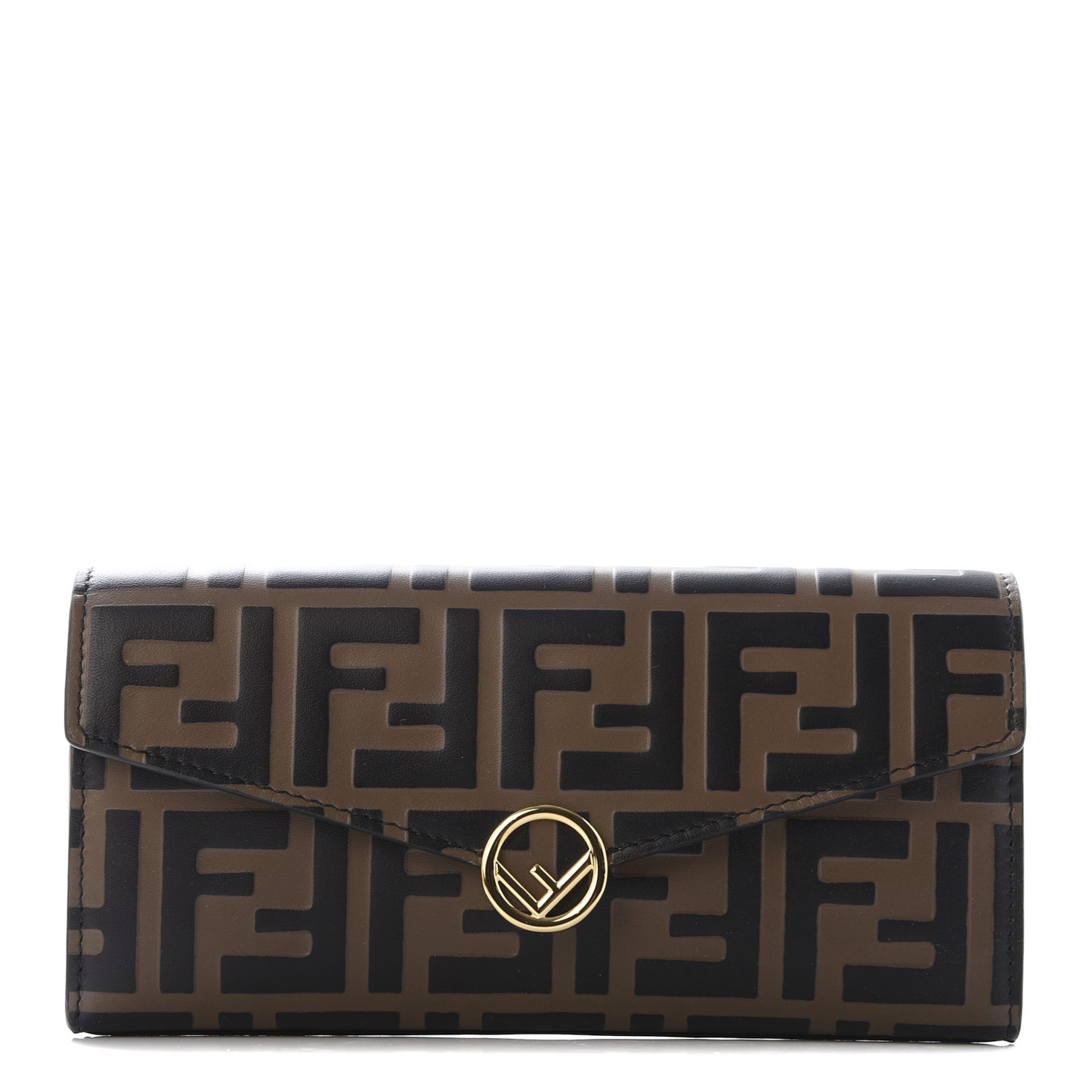 Vitello Soft F is Fendi Bi-Color FF 1974 Embossed Continental Envelope Wallet Maya Black