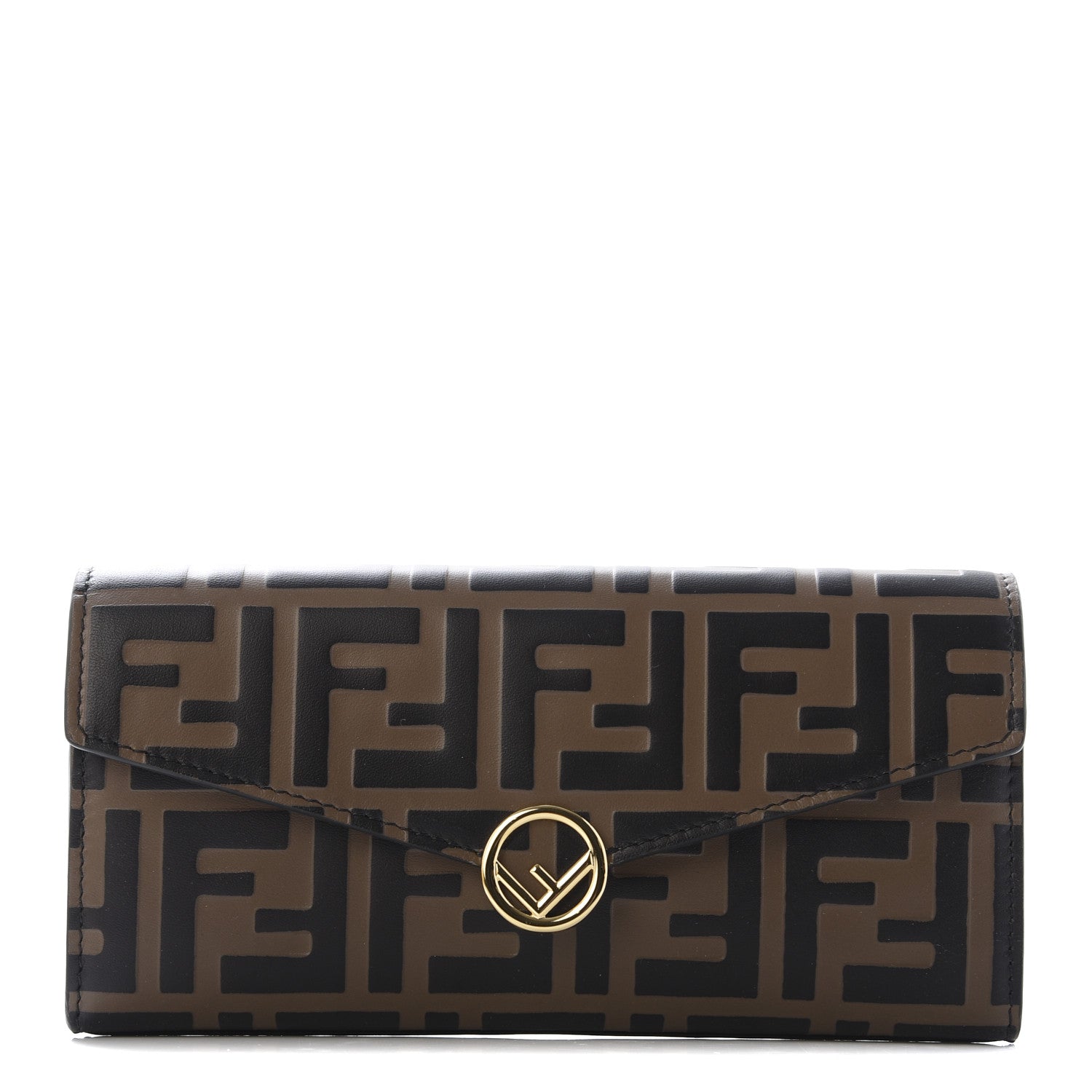 Fendi Vitello Soft F is Fendi Bi-Color FF 1974 Embossed Continental Envelope Wallet Maya Black 1 of 11