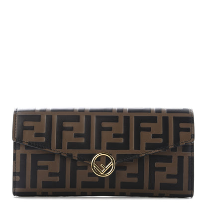 Fendi Vitello Soft F is Fendi Bi-Color FF 1974 Embossed Continental Envelope Wallet Maya Black 1 of 11