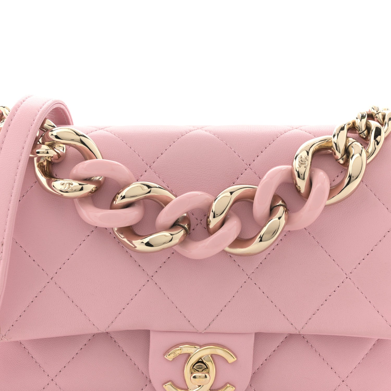 Chanel Lambskin Quilted Resin Bi-Color Chain Flap Bag Pink 8 of 11