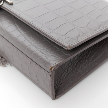Saint Laurent SAINT LAURENT Calfskin Crocodile Embossed Medium Classic Monogram Kate Tassel Satchel Fog 12 of 13