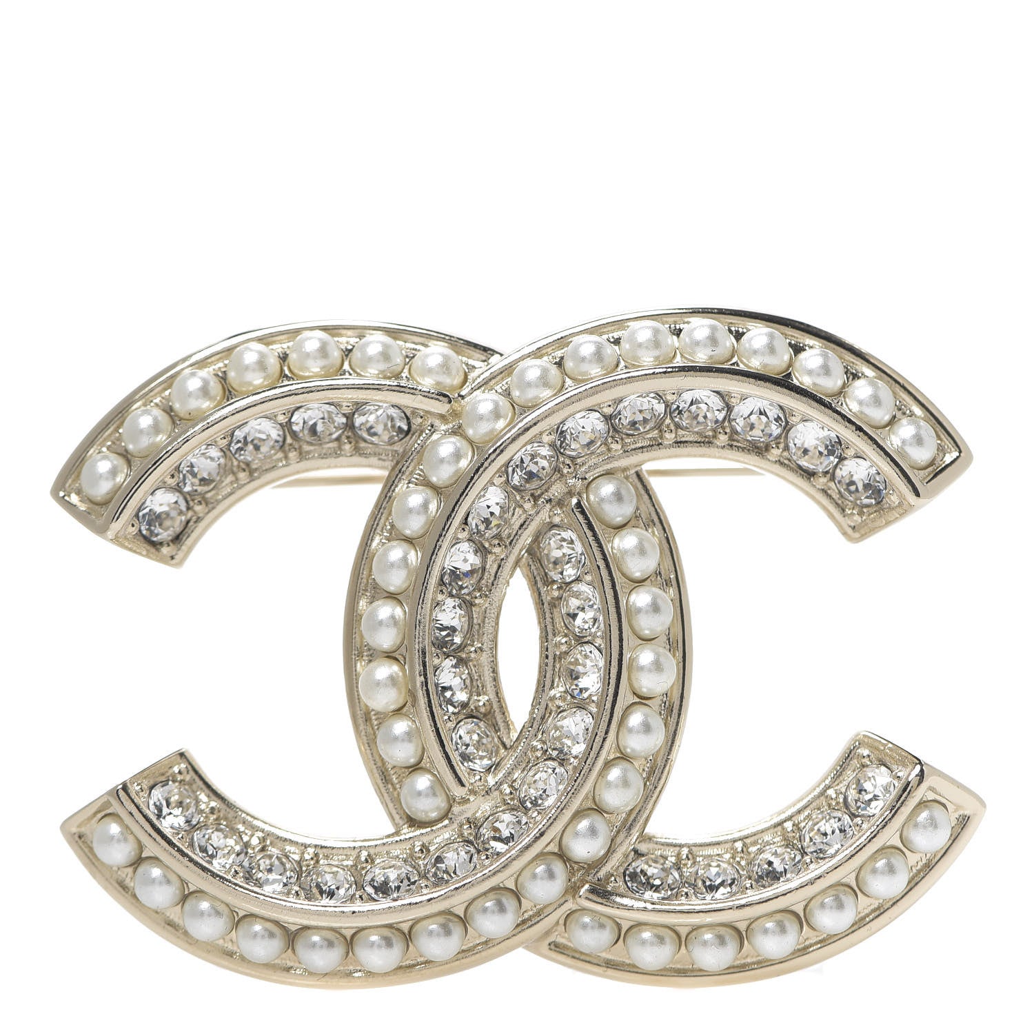 Chanel Crystal Pearl Chain Mania CC Brooch Gold 1 of 3