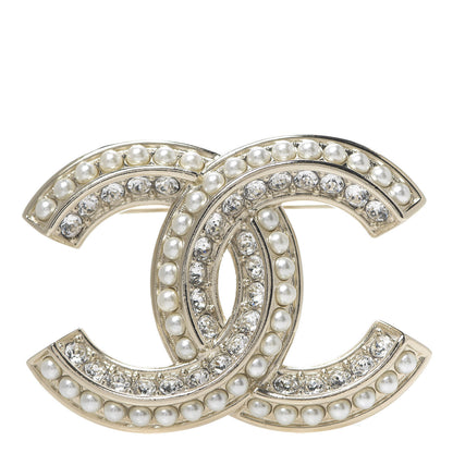 Chanel Crystal Pearl Chain Mania CC Brooch Gold 1 of 3