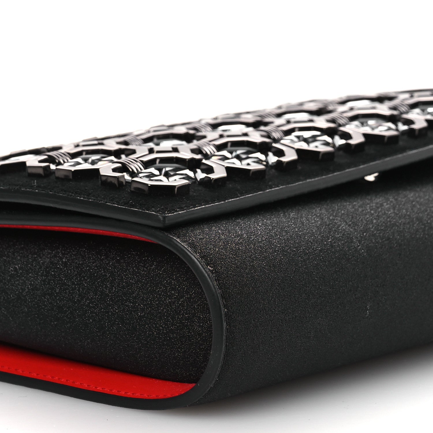Christian Louboutin Suede Glitter Calfskin Embellished Paloma Clutch Black 9 of 15