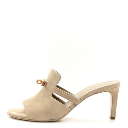 Hermes Suede Goatskin Satin Cute Sandals 38.5 Beige Argile 1 of 9
