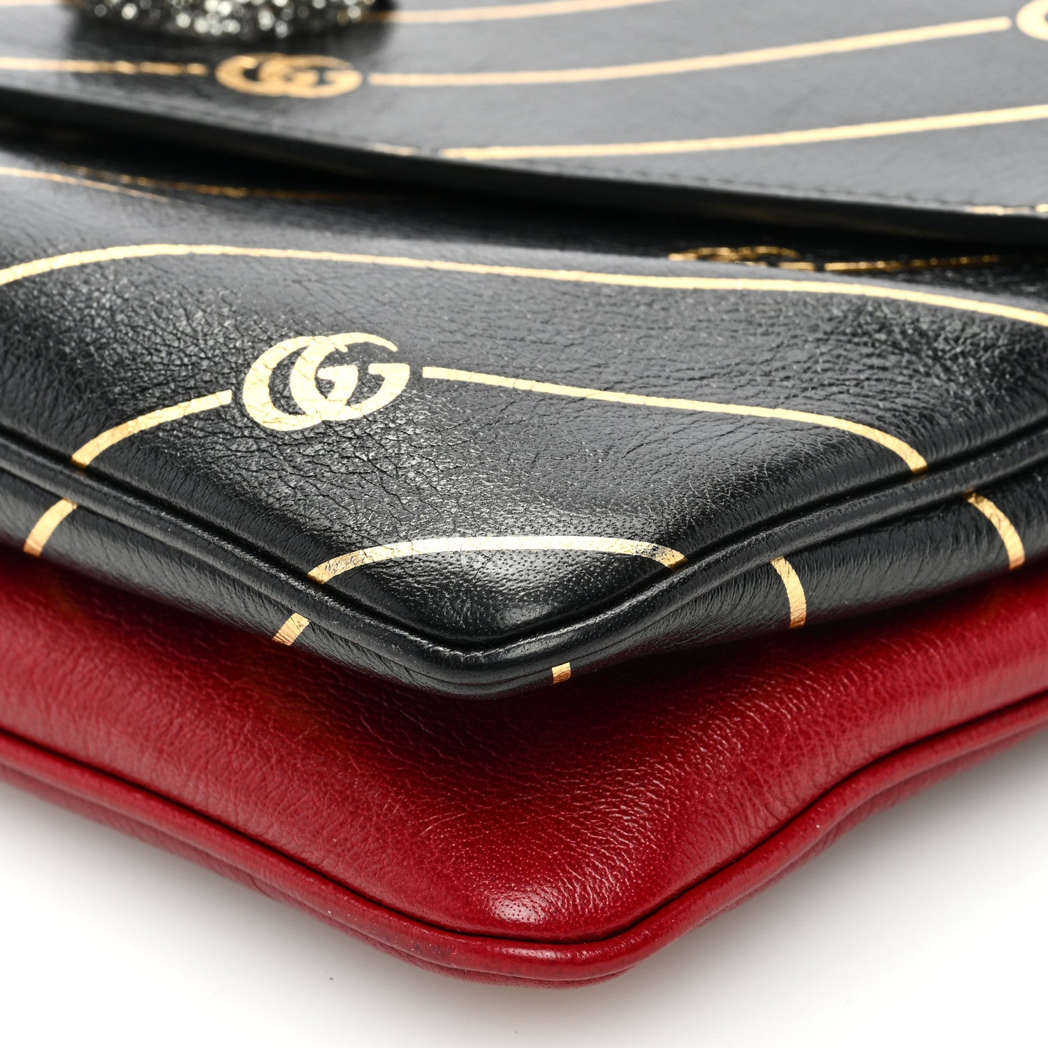 Gucci Calfskin Diagonal GG Medium Thiara Double Envelope Shoulder Bag Black Red 11 of 11