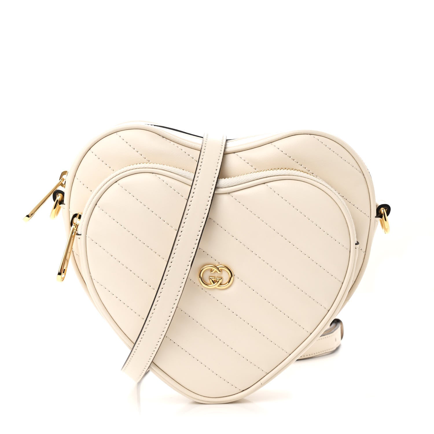 Gucci Calfskin Matelasse Diagonal Mini Interlocking G Heart Shoulder Bag Mystic White 1 of 12