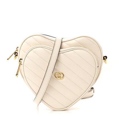 Gucci Calfskin Matelasse Diagonal Mini Interlocking G Heart Shoulder Bag Mystic White 1 of 12