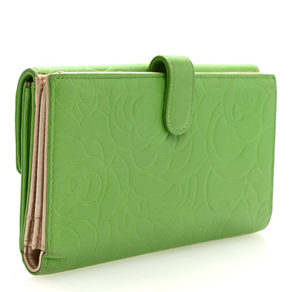 Chanel Lambskin Embossed Camellia Large Gusset Flap Wallet Green 3 of 7