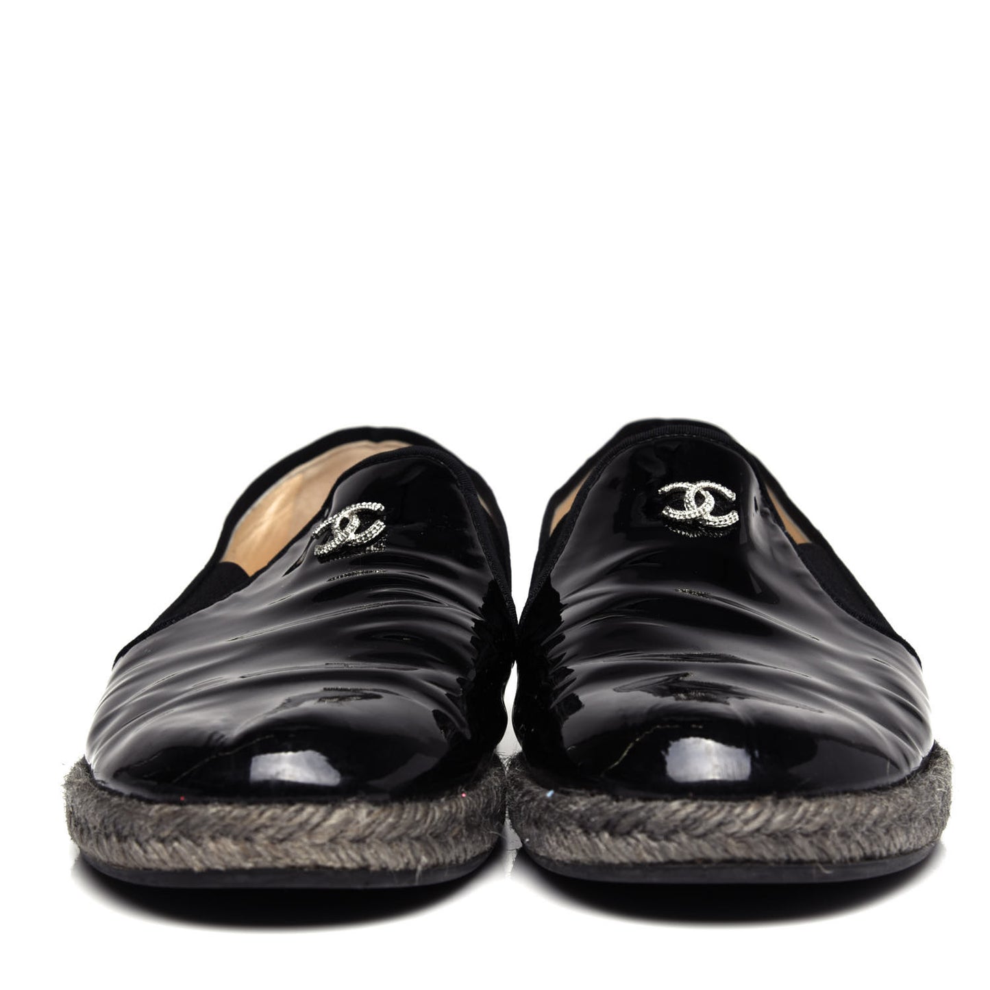 Patent Calfskin CC Mocassin Loafer Espadrilles 40.5 Black