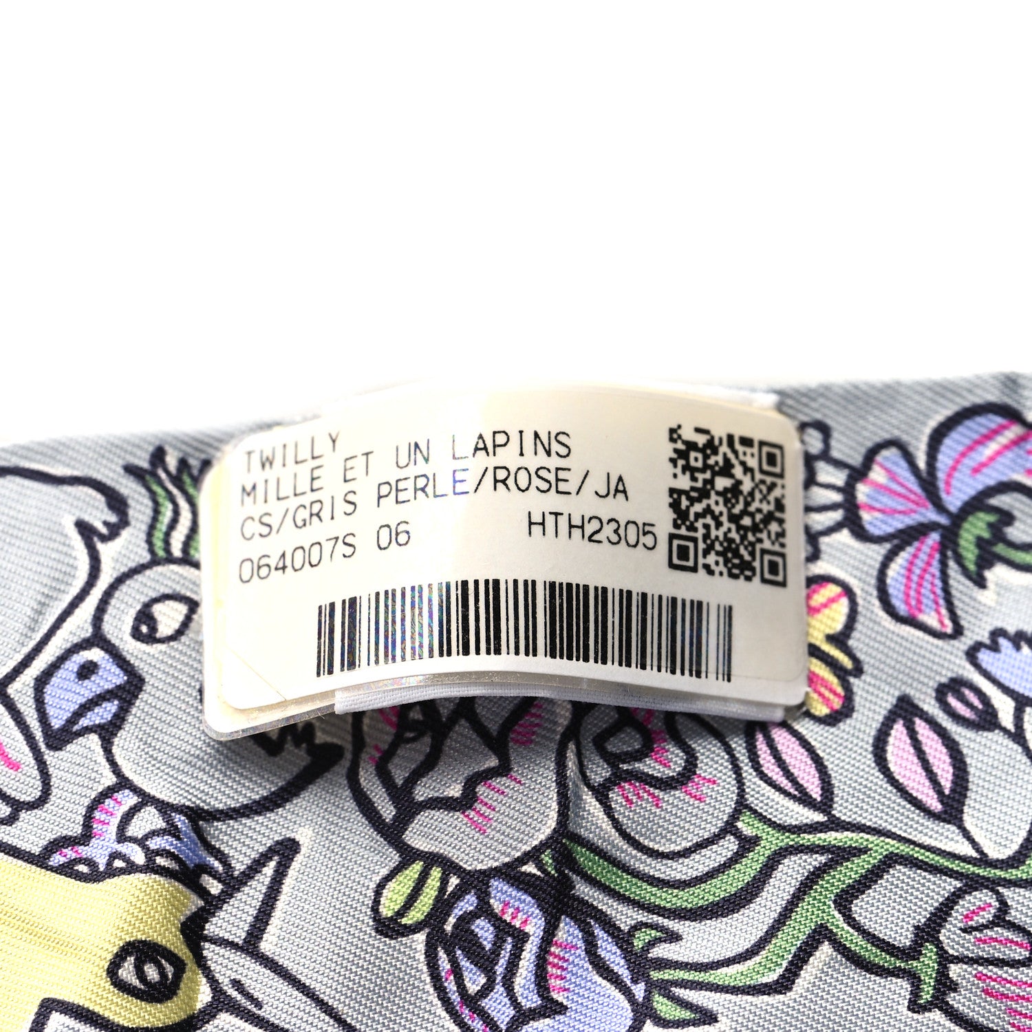 Hermes Silk Mille Et Un Lapins Twilly Gris Perle Rose Jaune 3 of 4