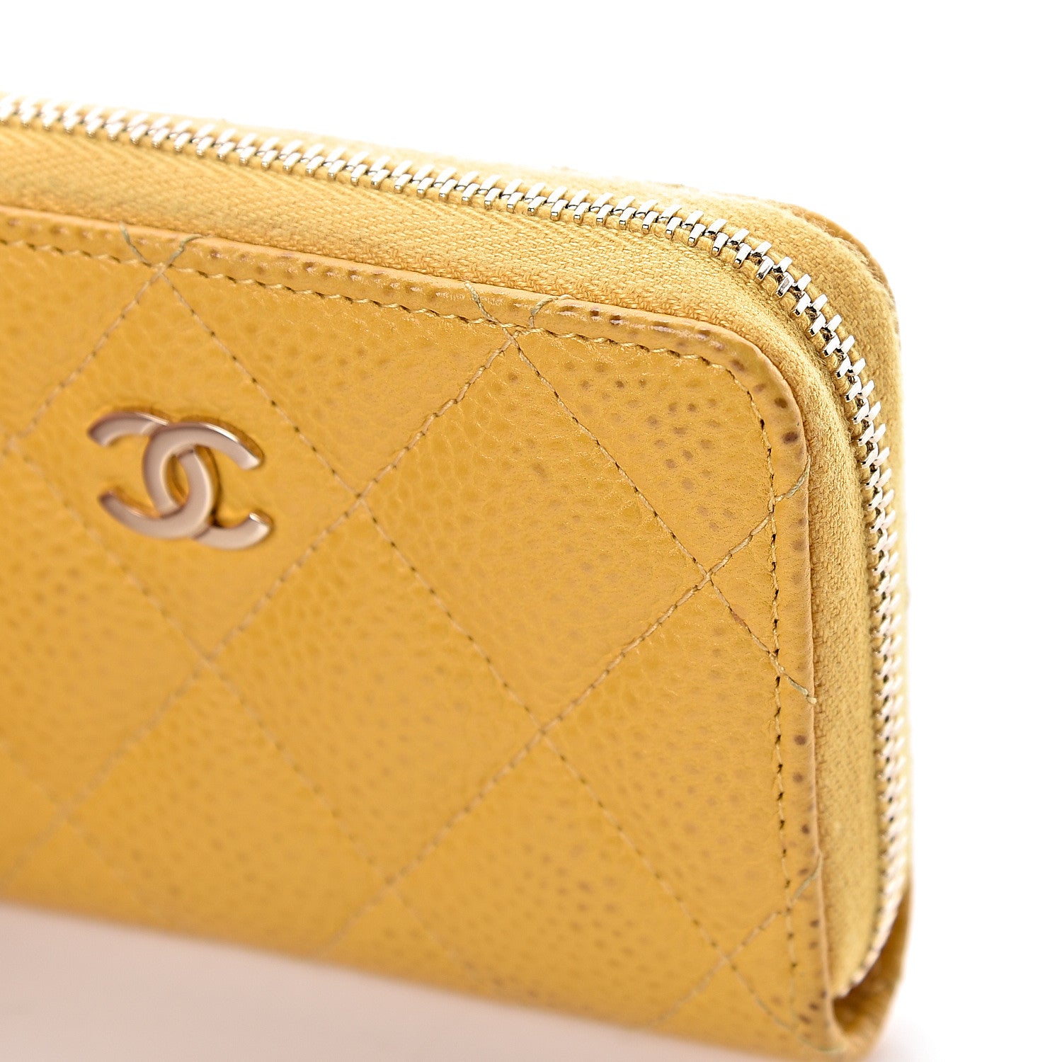 Chanel Caviar Quilted Zip Coin Purse Yellow 10 of 14