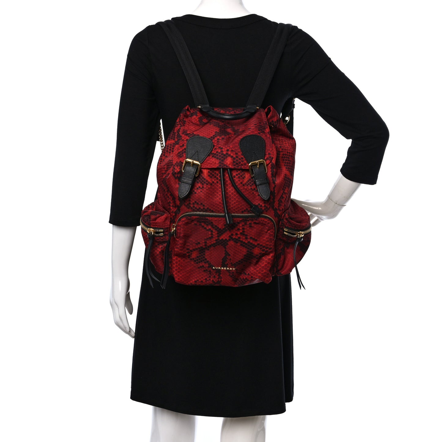 Nylon Python Print Medium Rucksack Backpack Burgundy Red