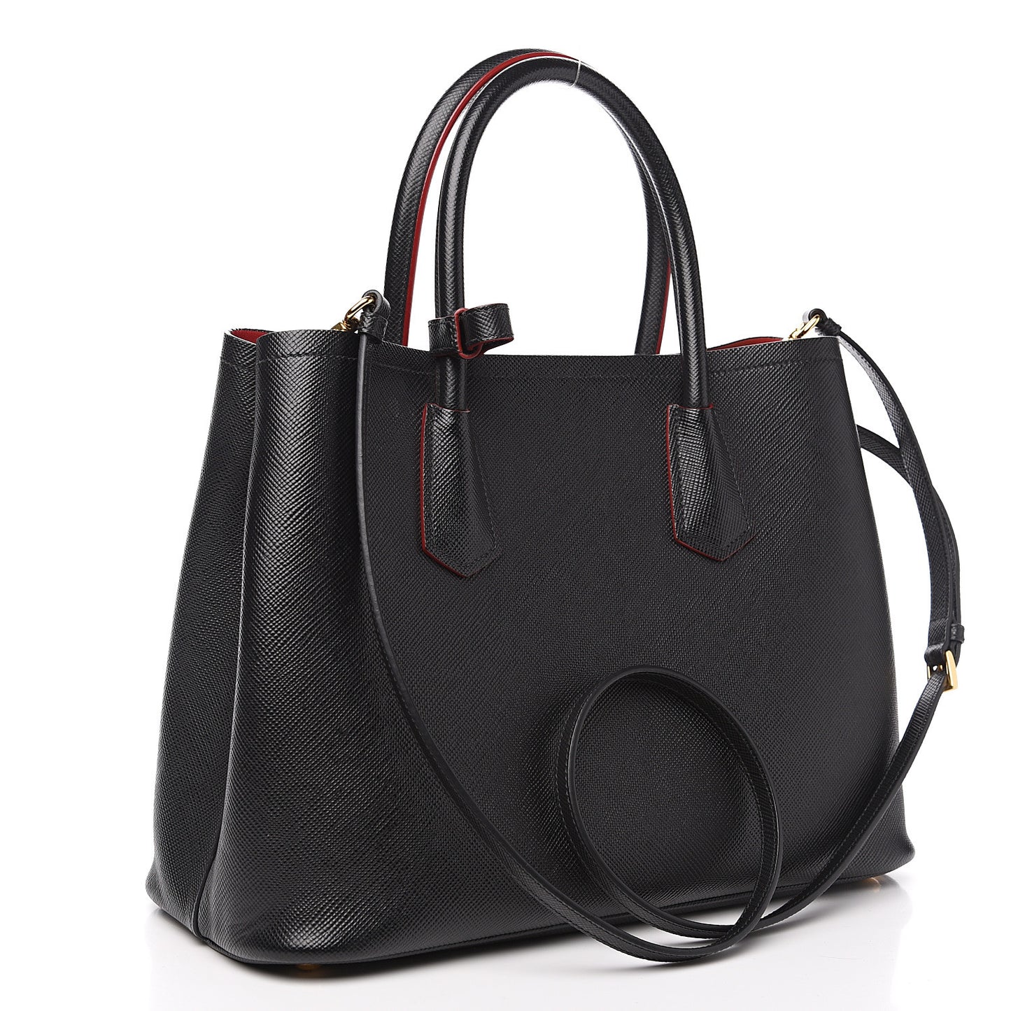 Saffiano Cuir Medium Double Bag Black Fuoco