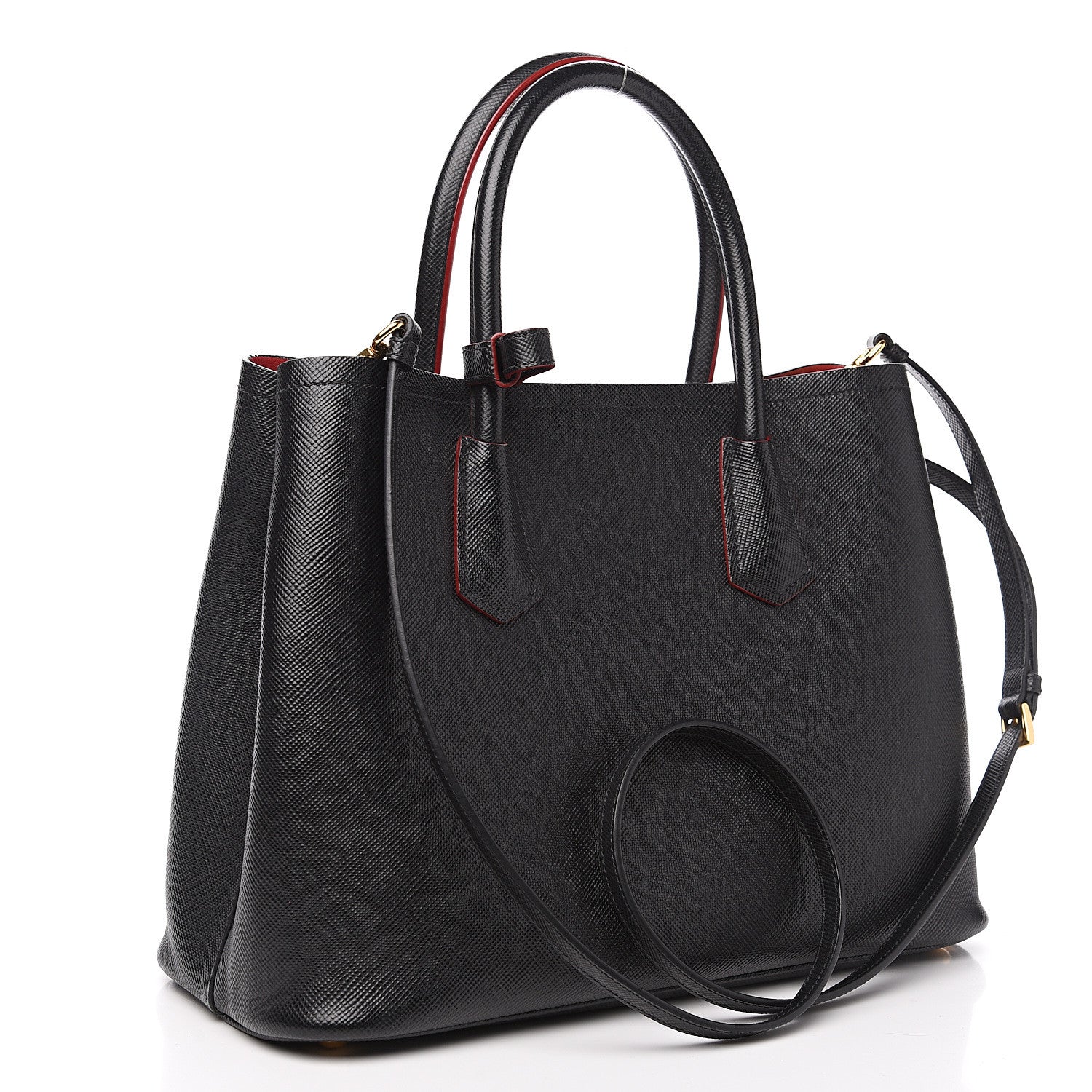 Prada Saffiano Cuir Medium Double Bag Black Fuoco 2 of 9