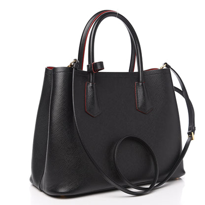 Prada Saffiano Cuir Medium Double Bag Black Fuoco 2 of 9