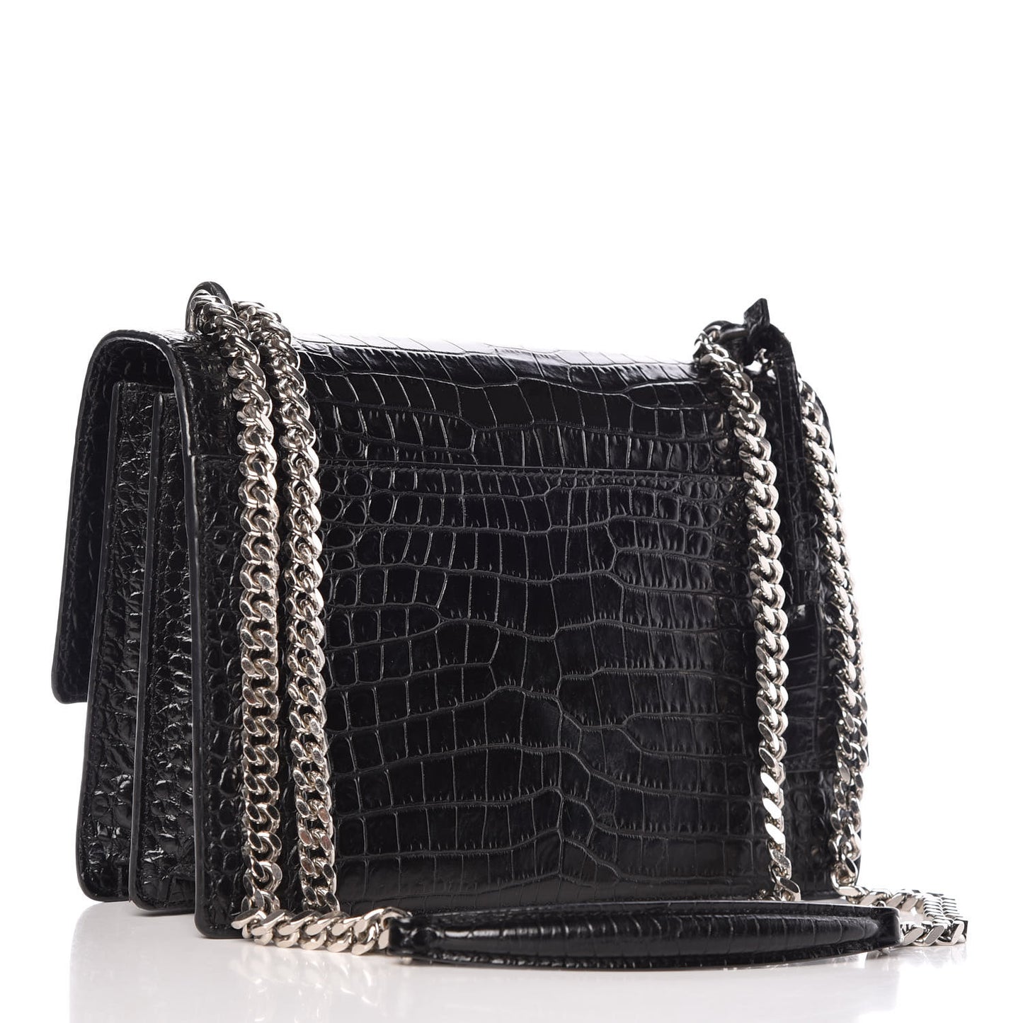 Calfskin Crocodile Embossed Medium Monogram Sunset Black