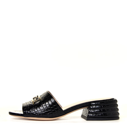 Fendi Calfskin Crocodile Embossed FF Promenade Slide Sandals 35 Black 1 of 6