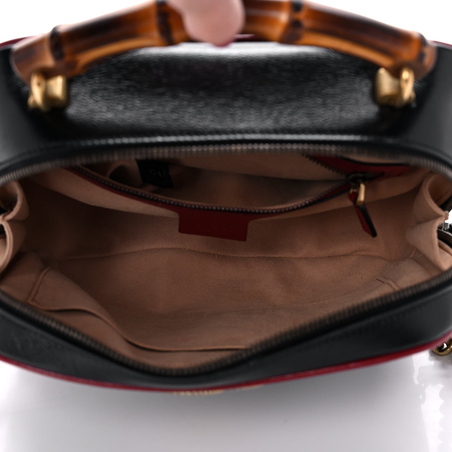Gucci Vintage Effect Calfskin Matelasse Diagonal Small Torchon GG Marmont Bamboo Top Handle Shoulder Bag Black Romantic Cherry 5 of 11