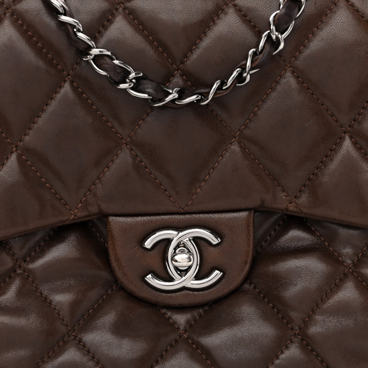 Chanel Lambskin Quilted Large Chanel 3 Flap Dark Brown 8 of 12