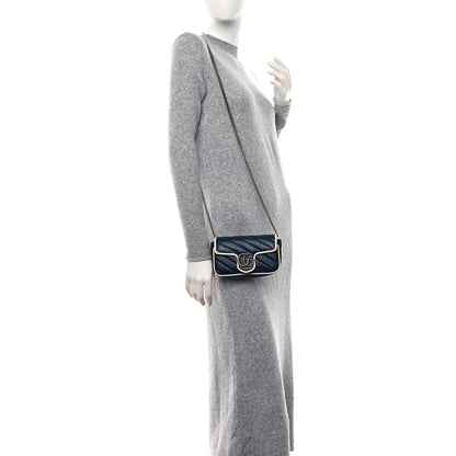 Gucci Vintage Effect Calfskin Matelasse Diagonal Super Mini Torchon GG Marmont Shoulder Bag Blue Agata Mystic White 2 of 11