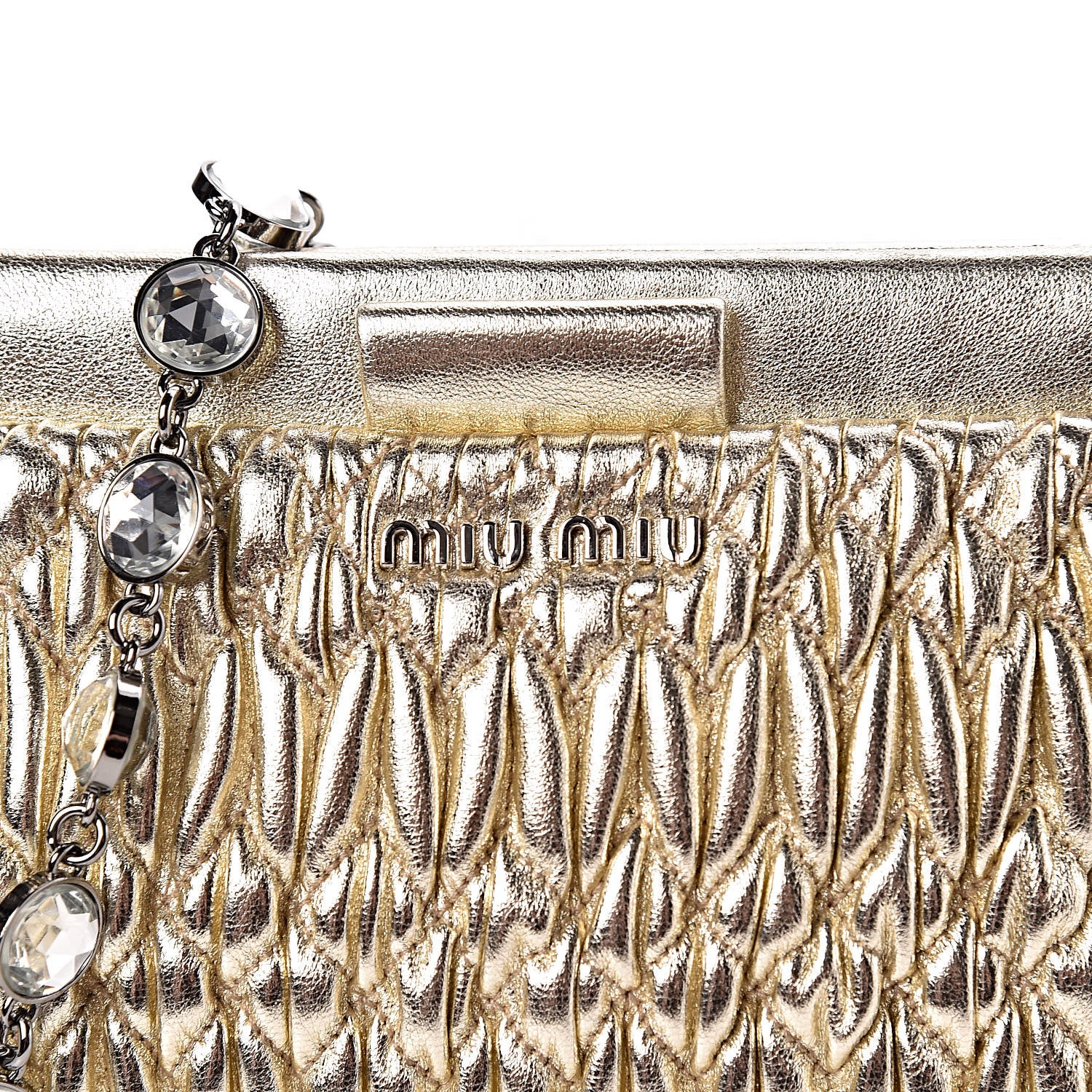 Miu Miu Metallic Nappa Matelasse Crystal Shoulder Bag Pirite 10 of 10