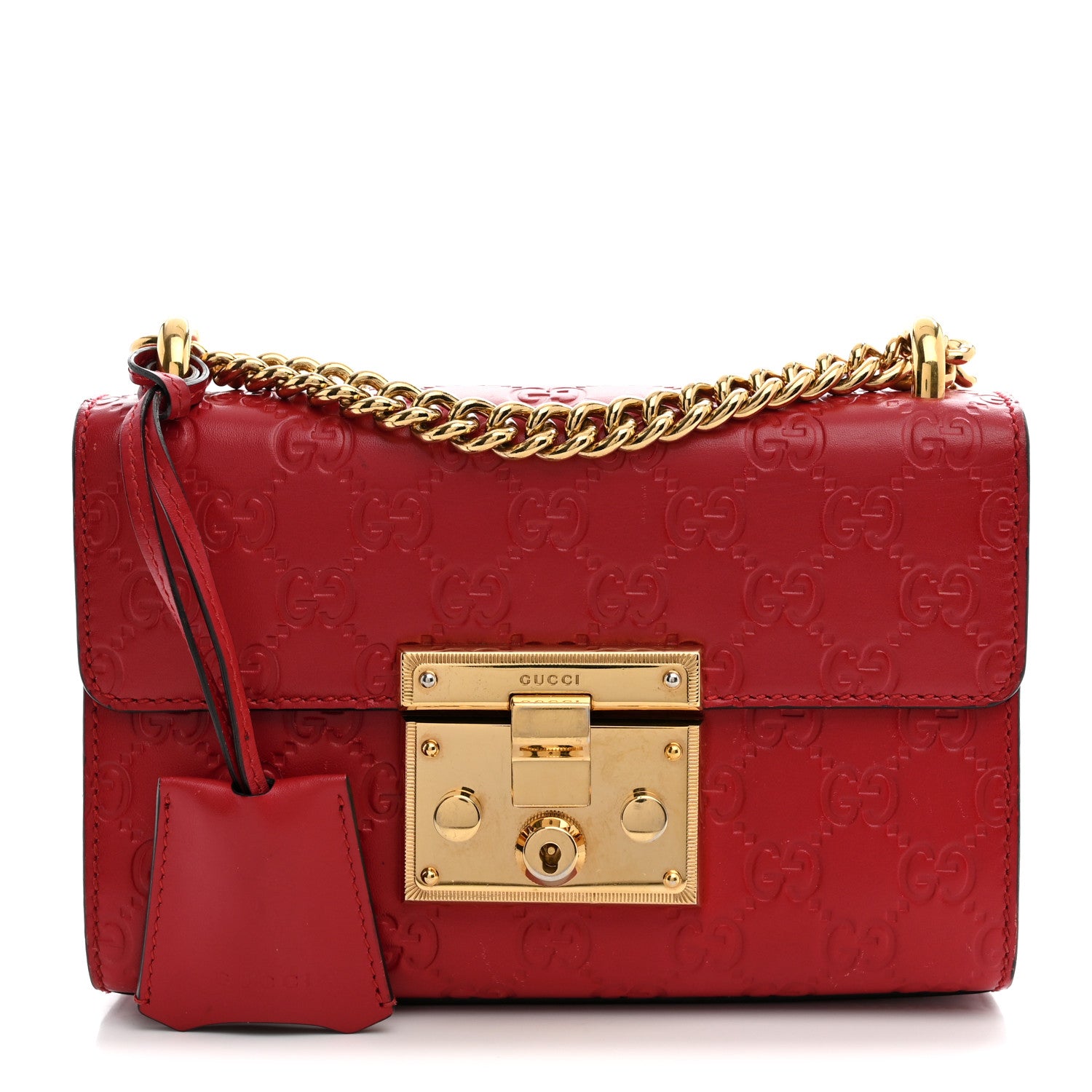 Gucci Guccissima Small Padlock Shoulder Bag Hibiscus Red 1 of 12