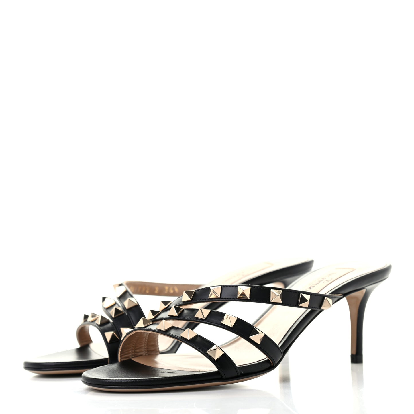 Calfskin Rockstud 60mm Slide Sandals 36.5 Black