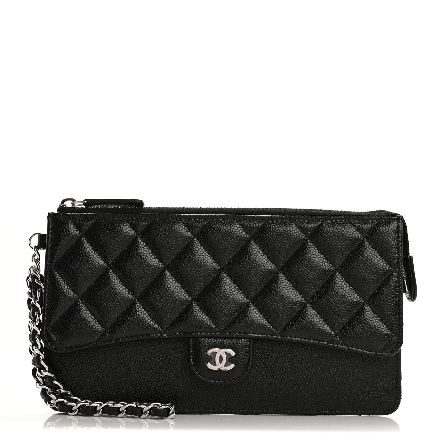 Caviar Quilted Classic Pouch With Handle Black