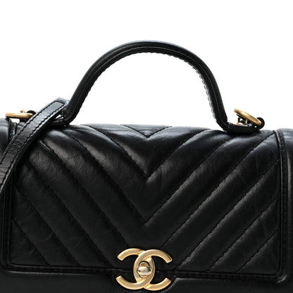 Chanel Calfskin Chevron Quilted Top Handle Flap Black 8 of 12