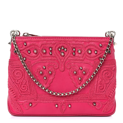 Christian Louboutin Calfskin Small Triloubi Embroidered Studded Chain Bag Pink 1 of 13