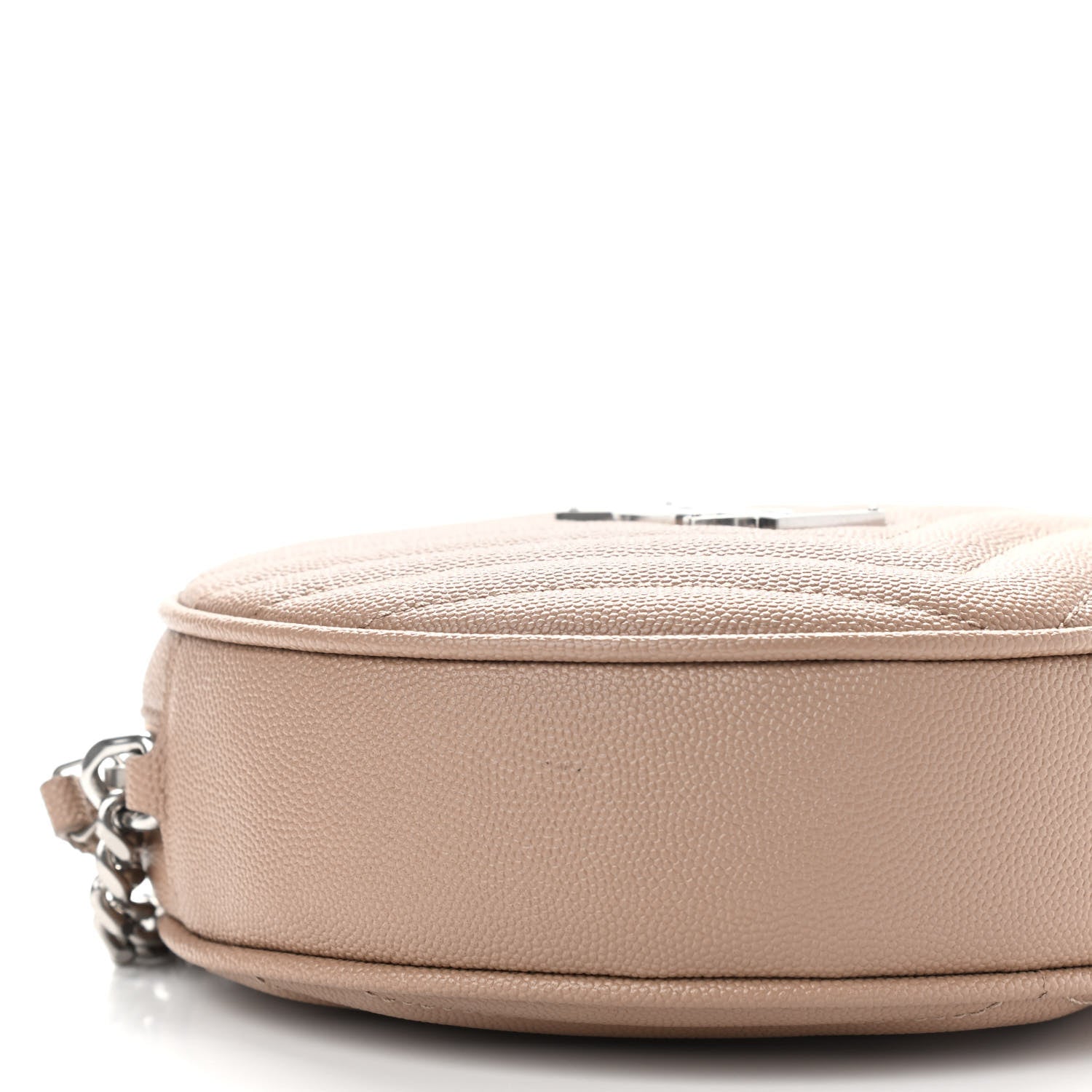 Saint Laurent Grain De Poudre Matelasse Chevron Quilted Round Vinyle Camera Bag Gold Sand 7 of 8