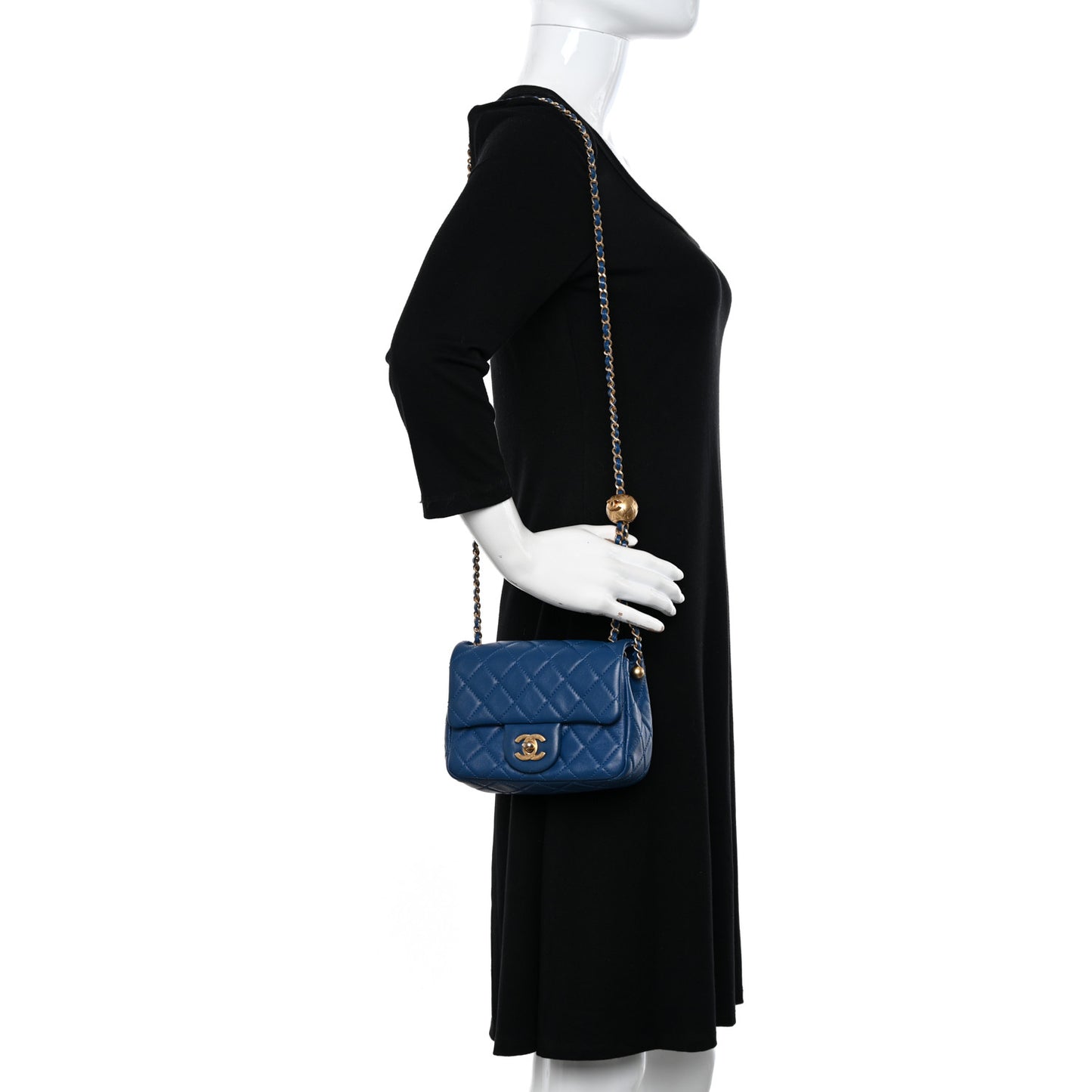 Lambskin Quilted Mini Pearl Crush Flap Blue