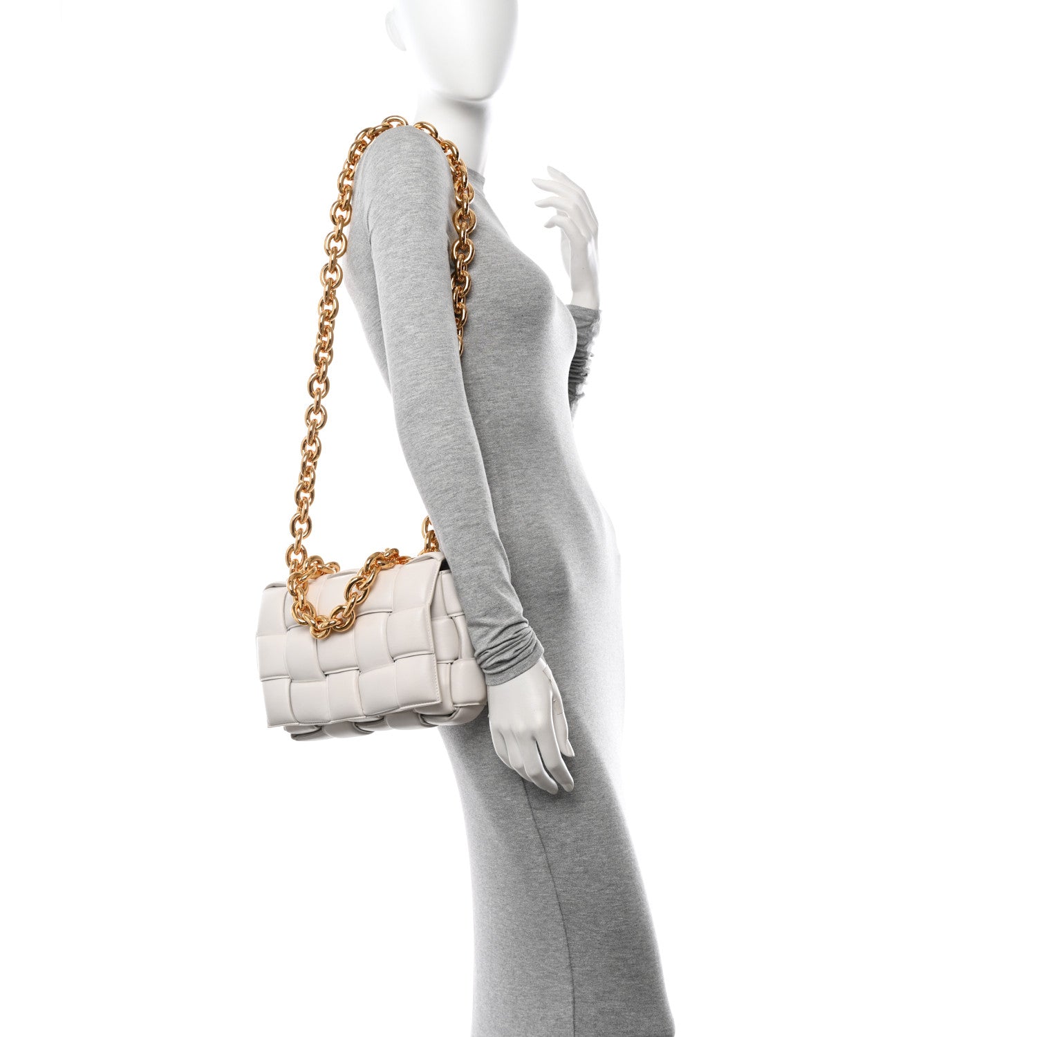 Bottega Veneta Lambskin Maxi Intreccio Padded Chain Cassette Crossbody Bag White 2 of 12