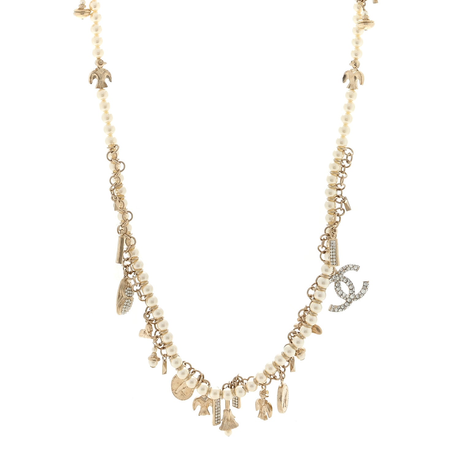Chanel Crystal Pearl CC Long Necklace Gold 1 of 3
