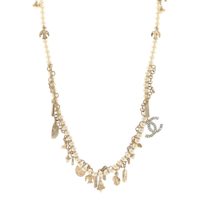 Chanel Crystal Pearl CC Long Necklace Gold 1 of 3