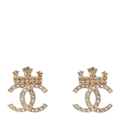 Chanel Crystal CC Crown Earrings Gold 1 of 4