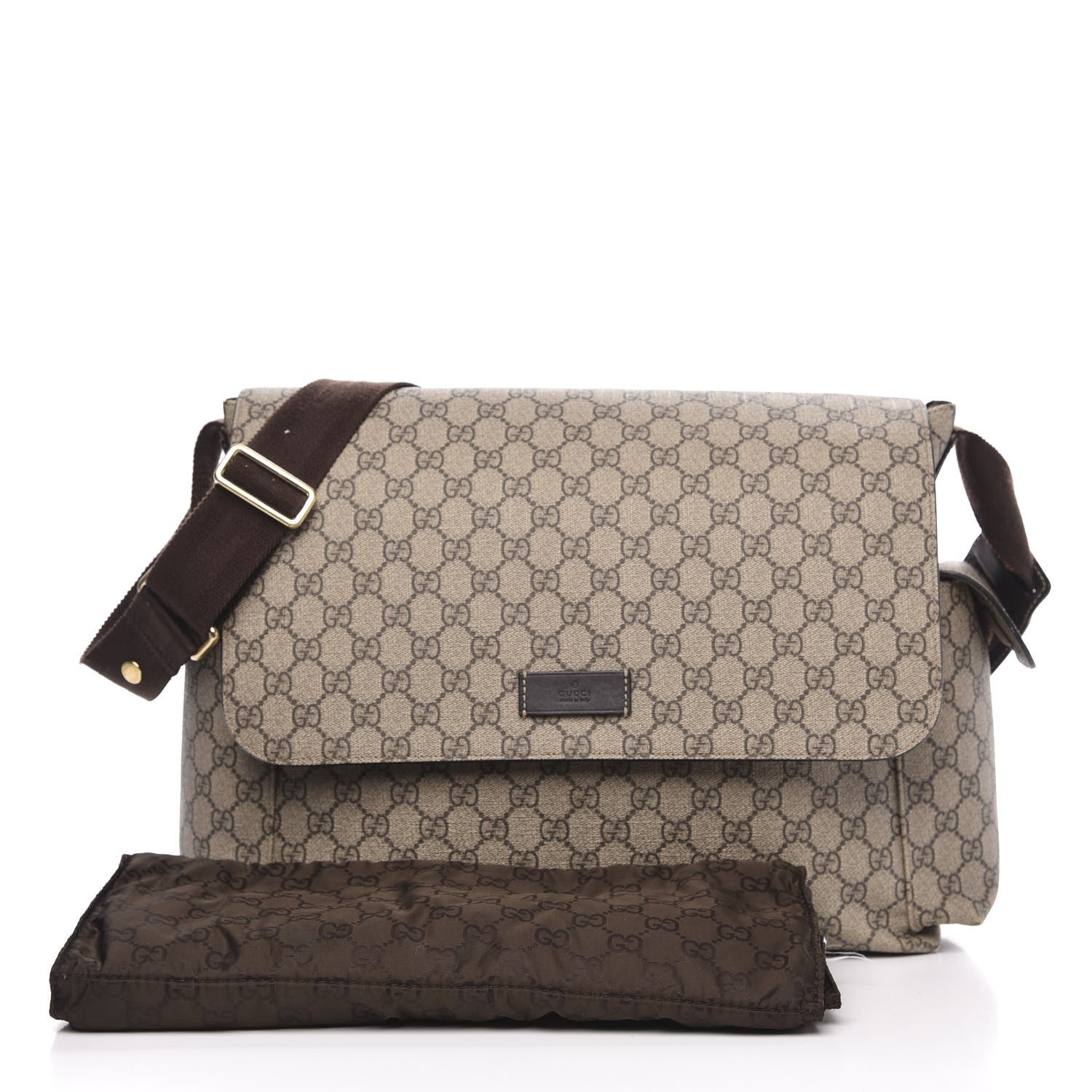 Gucci GG Supreme Monogram Selleria Calfskin Messenger Diaper Bag Beige Ebony Cocoa Dark Chocolate 3 of 13