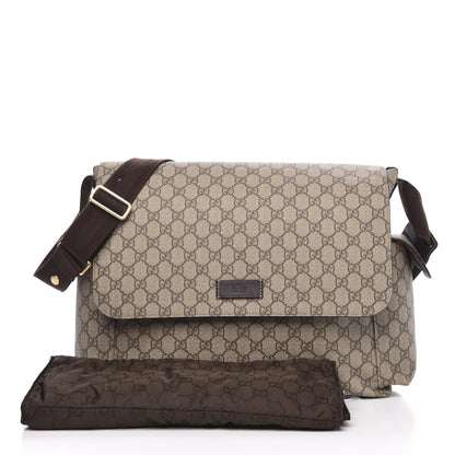 Gucci GG Supreme Monogram Selleria Calfskin Messenger Diaper Bag Beige Ebony Cocoa Dark Chocolate 3 of 13