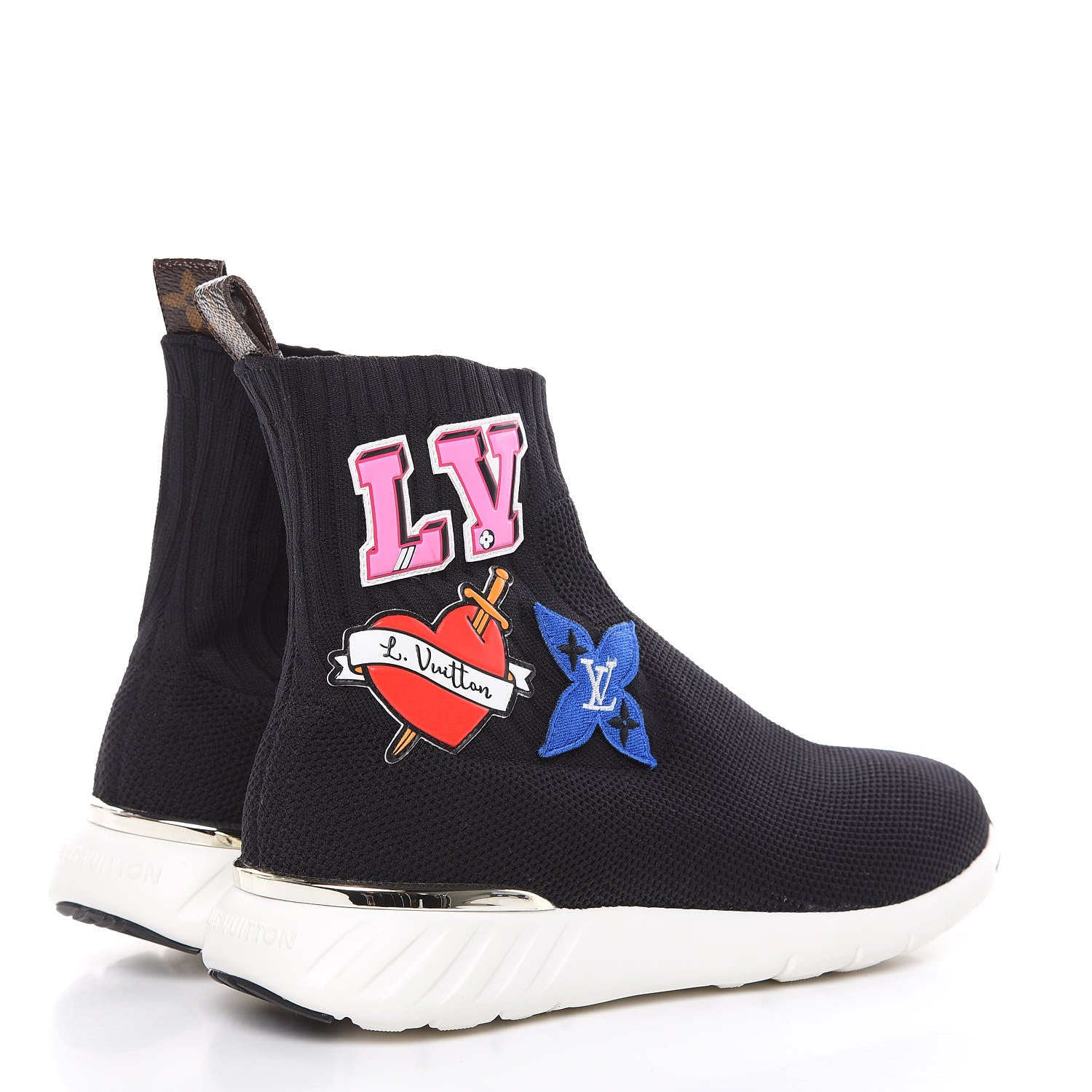 Louis Vuitton Stretch Fabric LV Black Heart Sock Sneaker 37 Black 4 of 9