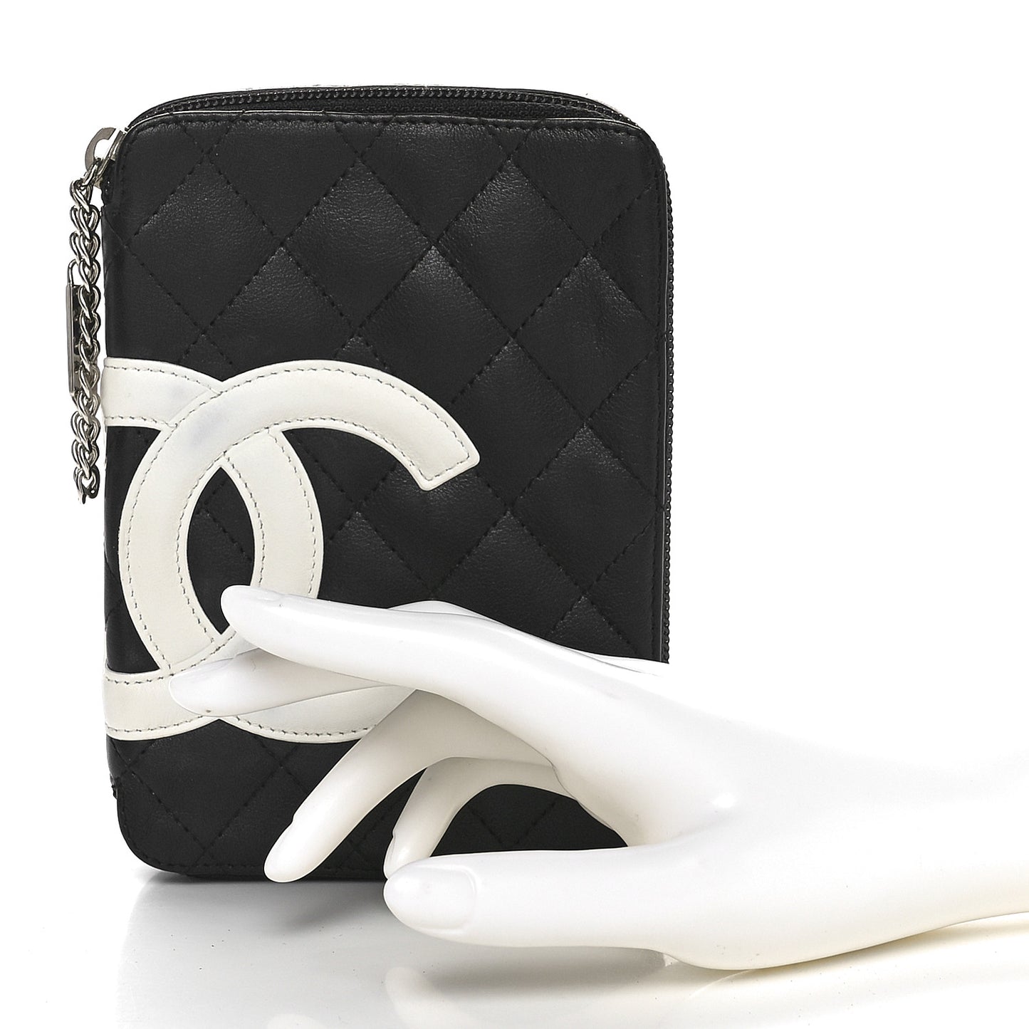 Calfskin Quilted Cambon Zip Around Cosmetic Pouch Black