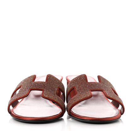 Hermes Satin Crystal Powder Oasis Sandals 39 Rouge Tomette 2 of 14
