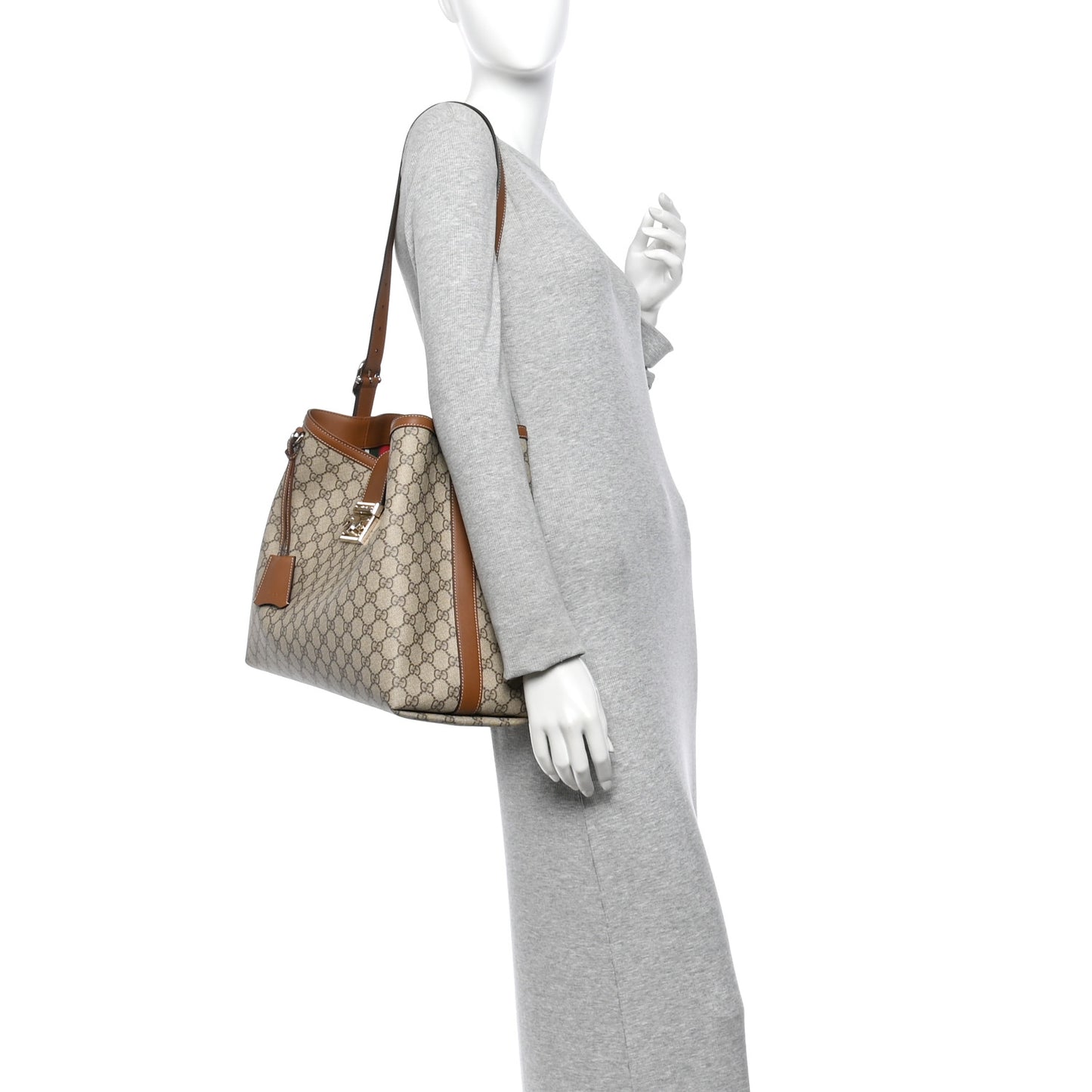 GG Icon Monogram Padlock Shoulder Bag Beige Dark Brown