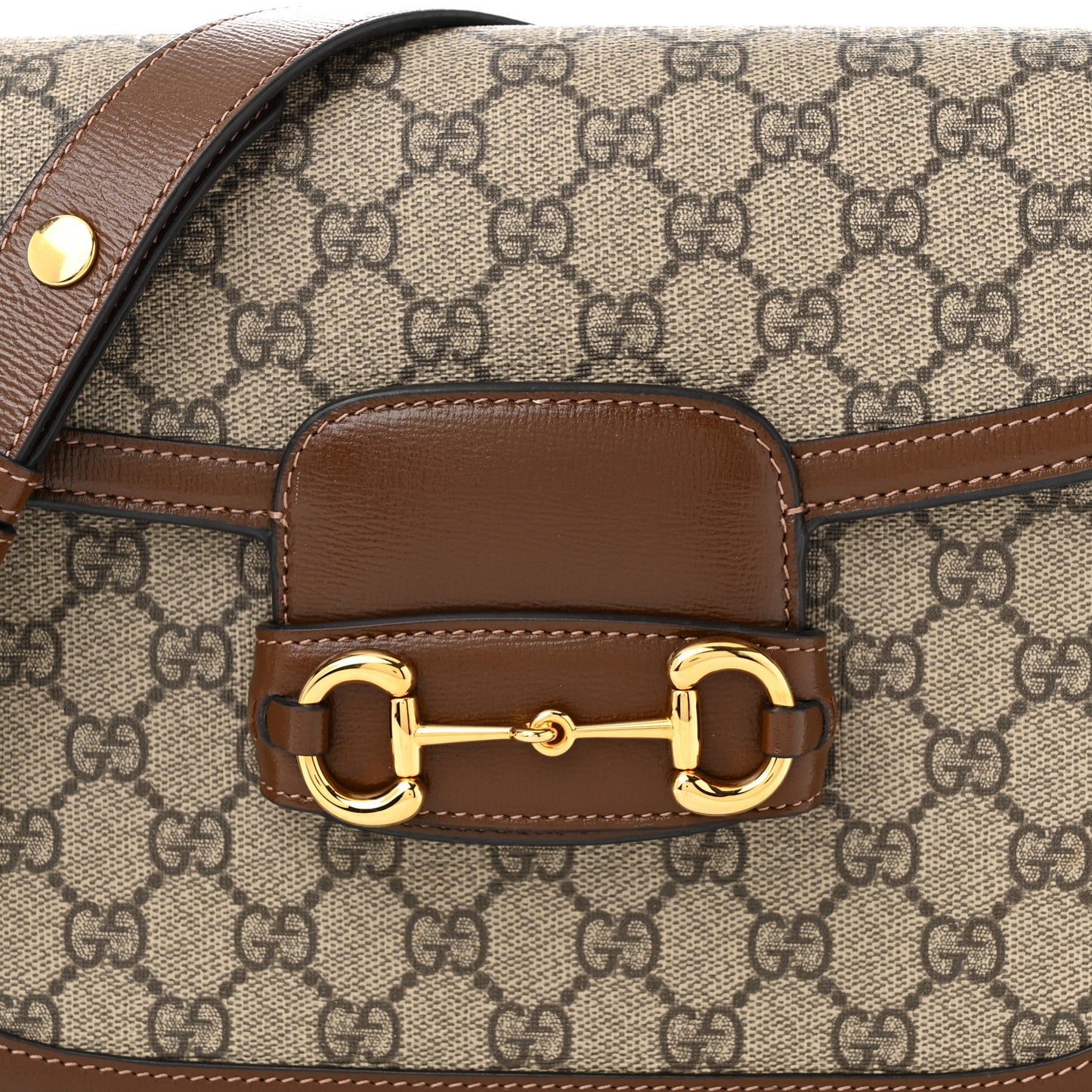 GG Supreme Monogram Horsebit 1955 Shoulder Bag Beige Brown Sugar