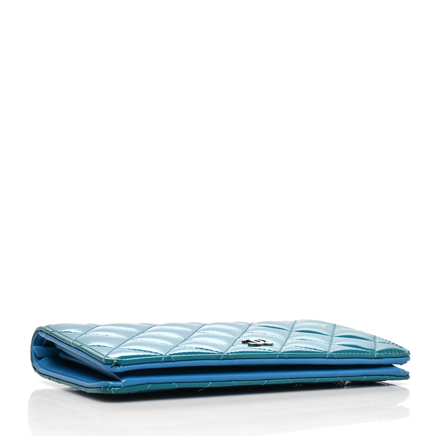 Patent Calfskin Quilted Yen Wallet Blue