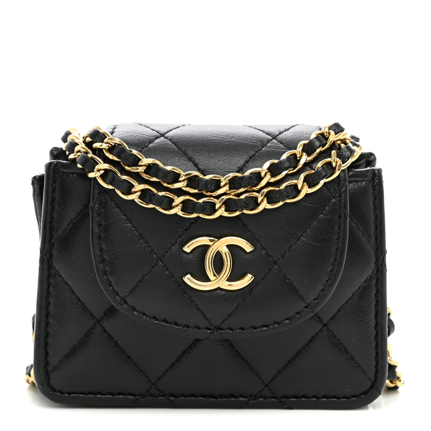 Lambskin Quilted Mini Accordion Clutch With Chain Black