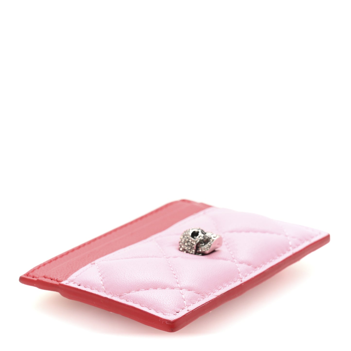 Lambskin Quilted Skull Card Holder Pastel Pink