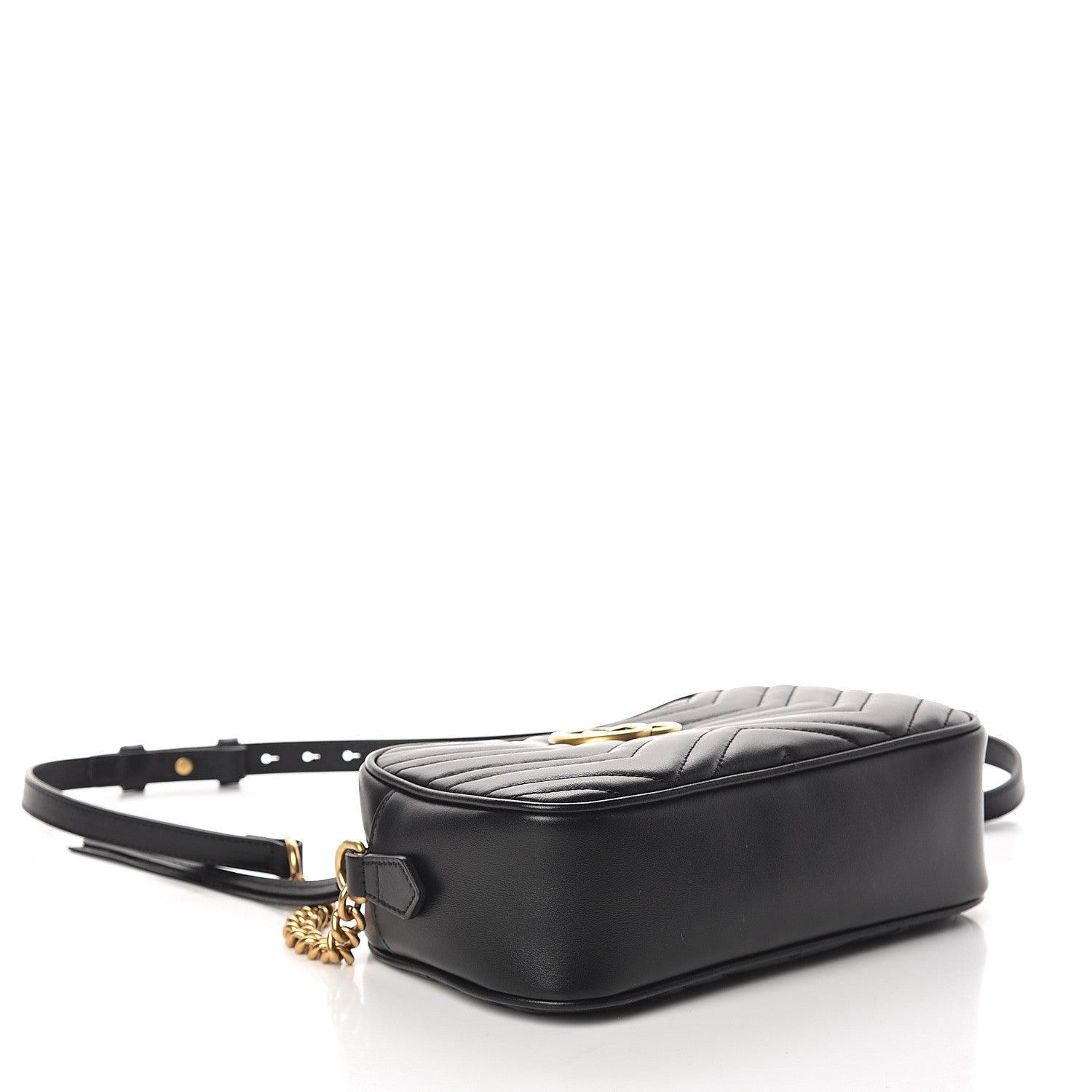 Gucci Calfskin Matelasse Small GG Marmont Chain Shoulder Bag Black 3 of 8