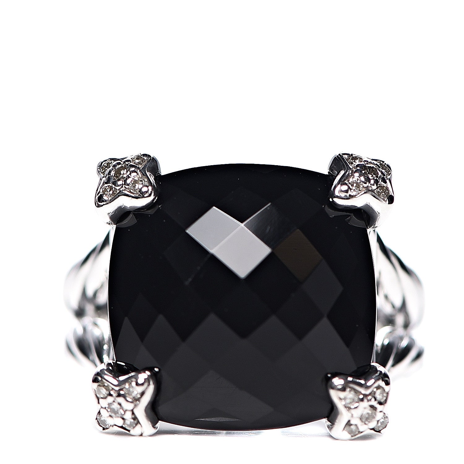 David Yurman Sterling Silver Diamond Black Onyx 14mm Cushion On Point Ring 54 6.75 1 of 5